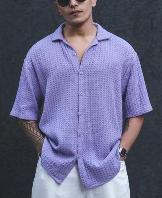 Lavender Structured Oversized Half Sleeves Shirt