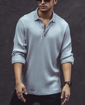 Light Grey Rib Knit Full Sleeves Shirt