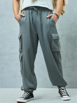 Men Grey Loose Fit Mid-Rise Cargo Joggers