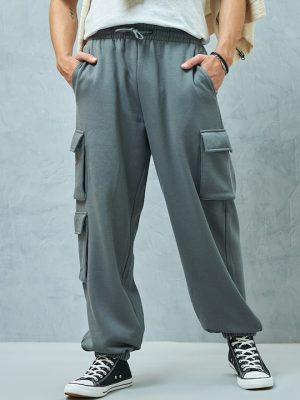 Men Grey Loose Fit Mid-Rise Cargo Joggers