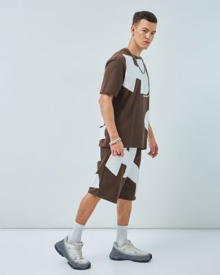 Men's Brown All Over Printed Oversized Plus Size Co-ordinates