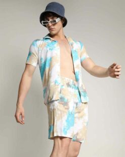 Men's White & Blue Tie & Dye Co-ordinates