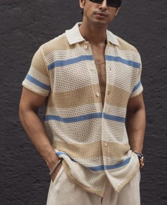 Multicolor Structured Striped Regular Half Sleeves Shirt
