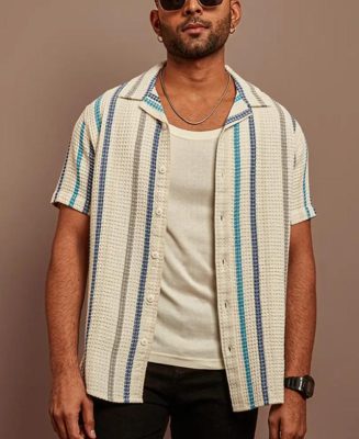 Multicolor Structured Striped Half Sleeves Shirt