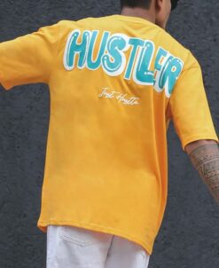 Mustard Hustler Printed Oversized Half Sleeves T-Shirt