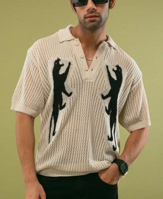 Off-White Structured Panther Printed Half Sleeves T-Shirt