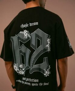 Black '62' Printed Oversized Half Sleeves T-Shirt