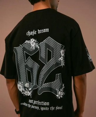 Black '62' Printed Oversized Half Sleeves T-Shirt