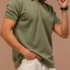 Olive Green Structured Half Sleeves Zipper T-Shirt