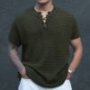 Olive Green Structured Knitted Half Sleeves T-Shirt