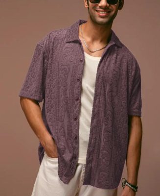 Onion Structured Jacquard Oversized Half Sleeves Shirt