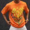 Orange Bloom Printed Oversized Half Sleeves T-Shirt
