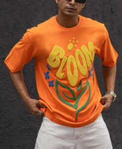 Orange Bloom Printed Oversized Half Sleeves T-Shirt