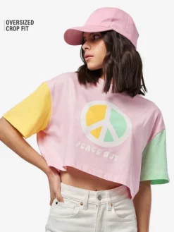 Peace Out Women Oversized Cropped T-shirts