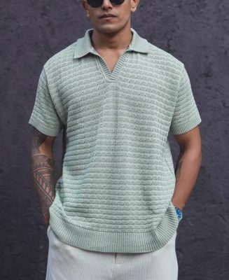 Pista Green Structured Regular Fit Half Sleeves T-Shirt