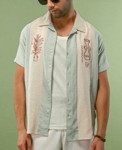 Pista and Off-White Art Work Printed Half Sleeves Shirt