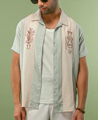 Pista and Off-White Art Work Printed Half Sleeves Shirt