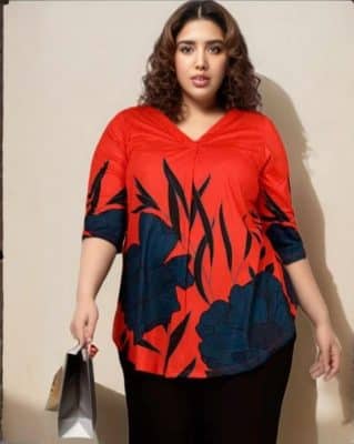 Plus Size Women Regular Fit Tropical Print Top