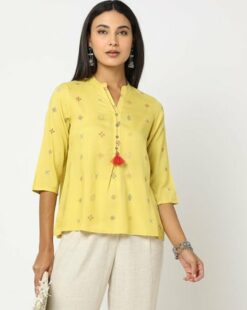 Printed Top with Tassel Accent