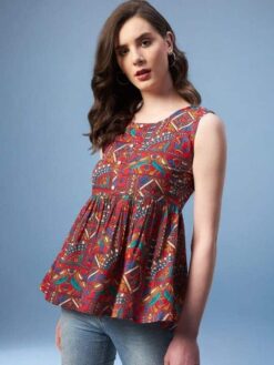 Red Print Ethnic Top