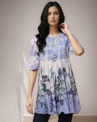 Blue Relaxed Fit Floral Print Top