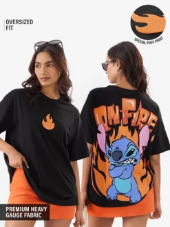 Stitch On Fire Women Oversized T-shirts