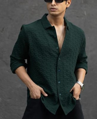 Teal Blue Structured Full Sleeves Shirt