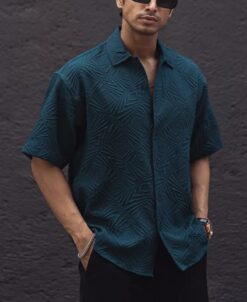 Teal Blue Structured Oversized Half Sleeves Shirt