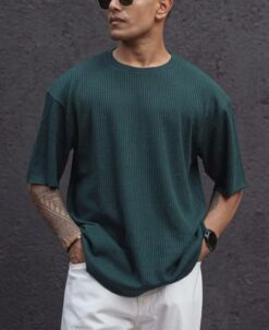 Teal Blue Structured Oversized Half Sleeves T-Shirt