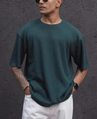 Teal Blue Structured Oversized Half Sleeves T-Shirt