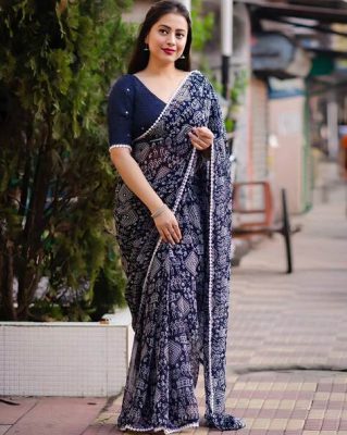 Warli Print Saree with Lace Border