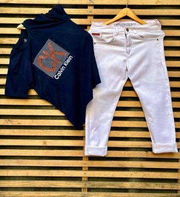 White Denim Jeans with Stylish Cotton T-shirt Combo