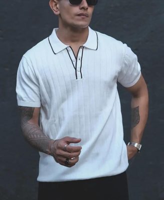 White Structured Half Sleeves T-Shirt