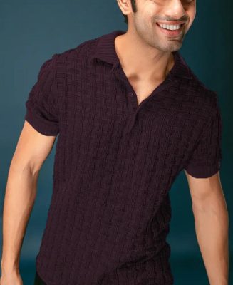 Wine Structured Half Sleeves Shirt