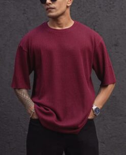 Wine Structured Oversized Half Sleeves T-Shirt
