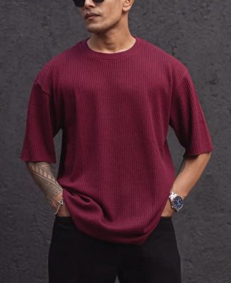 Wine Structured Oversized Half Sleeves T-Shirt