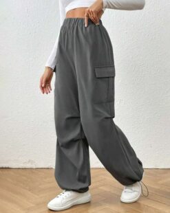 Women Baggy Fit Trousers with Elasticated Waist