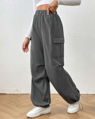 Women Baggy Fit Trousers with Elasticated Waist