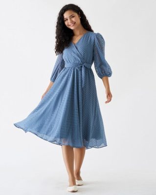 Women Chevron Pattern Fit & Flare Dress