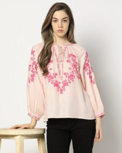 Light Pink Embroidered Relaxed Fit Top