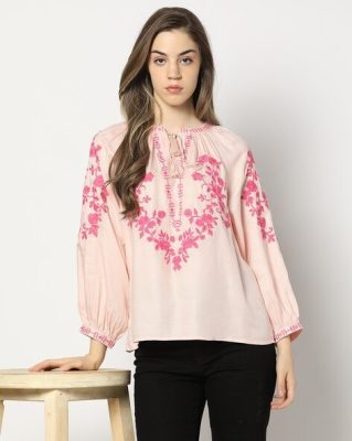 Light Pink Embroidered Relaxed Fit Top