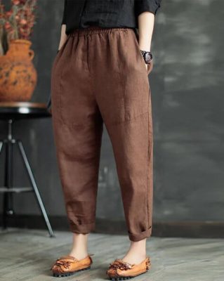 Women Flat Front Loose Trousers