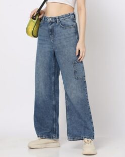 Women's Heavily Washed Wide Leg Jeans