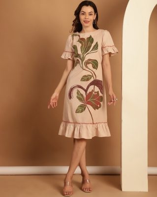 Women Leaf Print A-Line Dress
