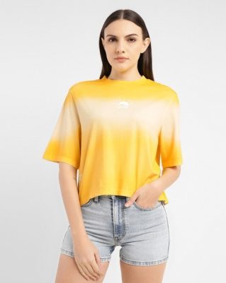 Women Ombre Print Loose Fit Crew Neck T-Shirt