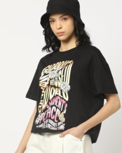 Women Printed Oversized Fit Crew Neck T-Shirt
