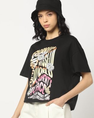 Women Printed Oversized Fit Crew Neck T-Shirt