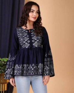 Blue Printed Regular Fit Top by Taranjal