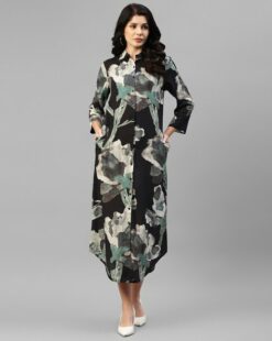 Women Printed Shirt Dress with Spread Collar