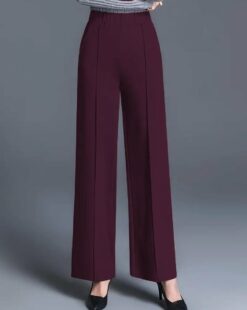 Women Relaxed Fit Pants with Elasticated Waist in Wine